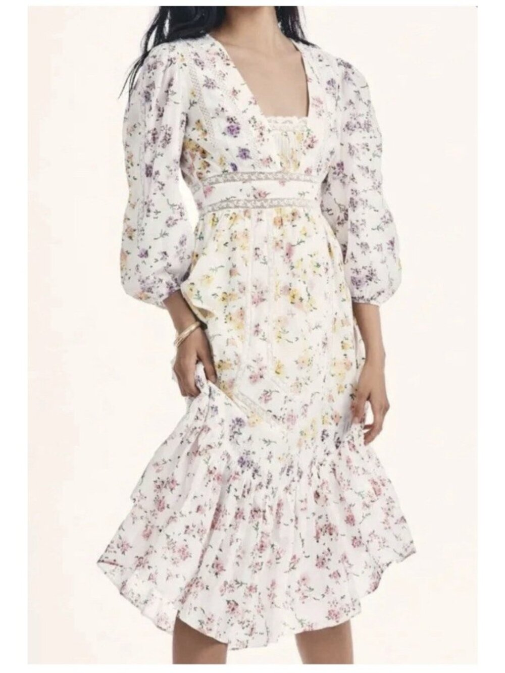 Loveshackfancy Garrison Floral Fruit Bliss Midi Dress 00 US $495 EUC